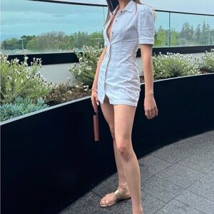 Elegant %100 COTTON White Button-Up Dress